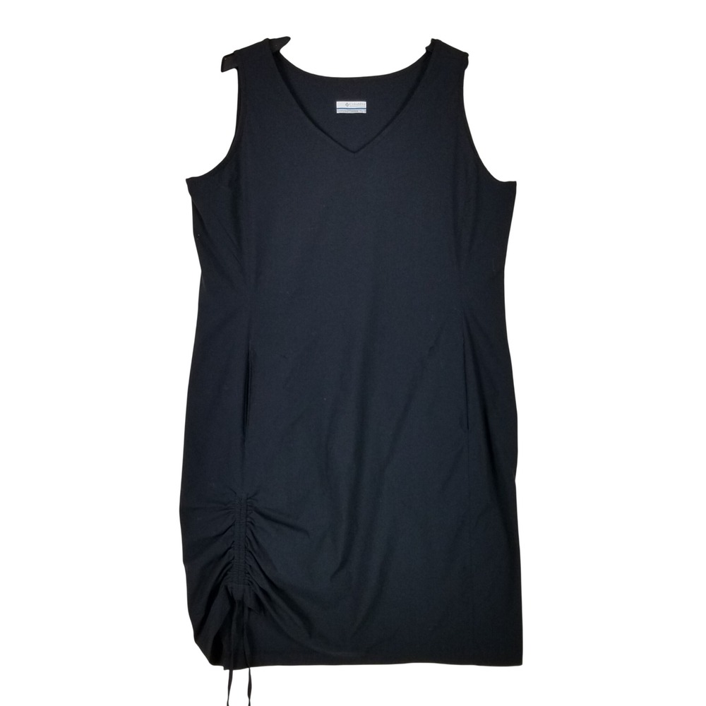 Columbia Shift Dress Women XL Black Side Cinch Ruched V-Neck Active AK1395